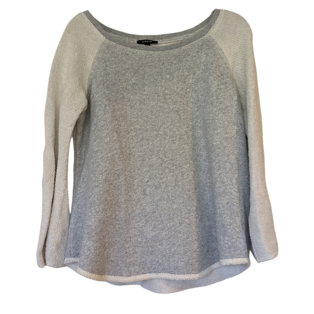 Drew Raglan sweatshirt size medium grey and white Long Sleeve Wide Neck